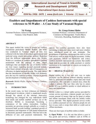 Enablers and Impediments of Cashless Instruments with special reference to M Wallet - A Case Study of Varanasi Region