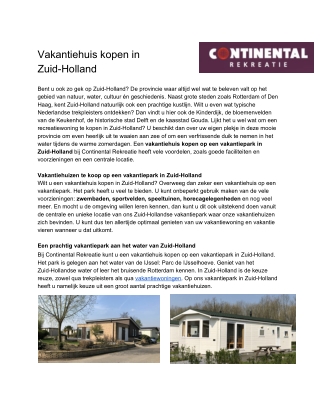 Vakantiehuis kopen Zuid Holland