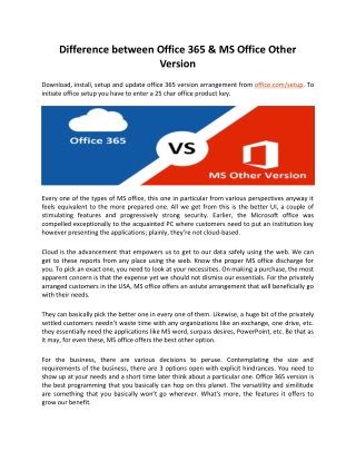 Difference Between MS Office 365 & Other Version - Office.com/setup