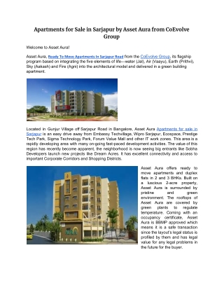 Apartments for Sale in Sarjapur by Asset Aura from CoEvolve Group