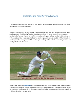 Cricket Tips and Tricks for Perfect Pitching