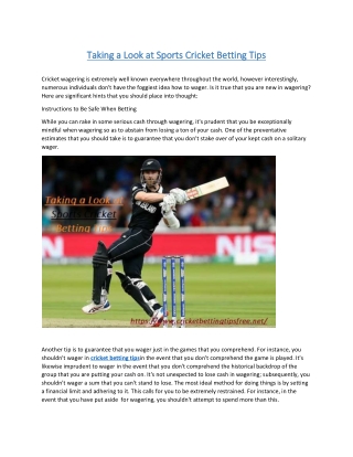 Taking a Look at Sports Cricket Betting Tips