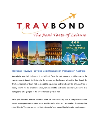 TravBond Reviews Provides Best Honeymoon Packages in Australia