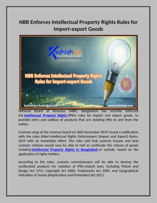 NBR Enforces Intellectual Property Rights Rules for Import-export Goods
