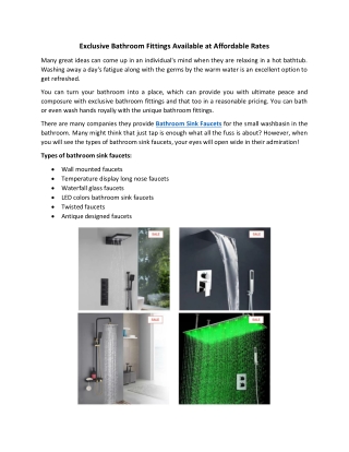 Exclusive Bathroom Fittings Available at Affordable Rates