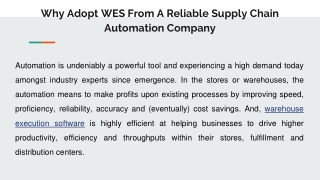 Why Adopt WES From A Reliable Supply Chain Automation Company