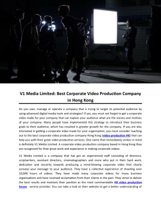 V1 Media Limited: Best Corporate Video Production Company in Hong Kong