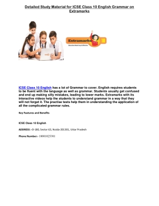 Detailed Study Material for ICSE Class 10 English Grammar on Extramarks