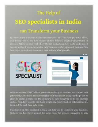 The Help of SEO specialists in India can Transform your Business