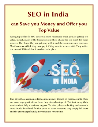 SEO in India can Save you Money and Offer you Top Value