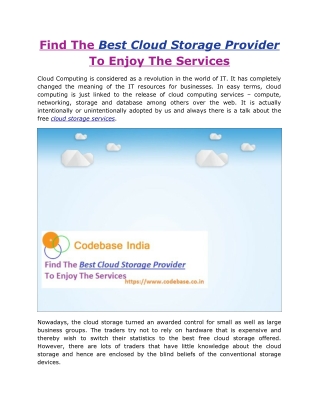 Best Cloud Storage Provider To Enjoy The Services