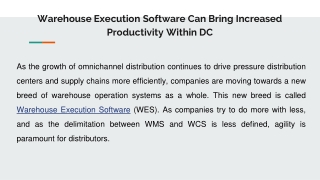 Warehouse Execution Software Can Bring Increased Productivity Within DC