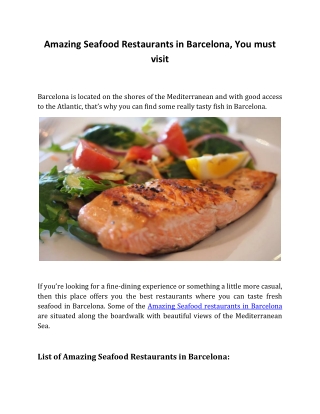 Amazing Seafood Restaurants in Barcelona, You must visit