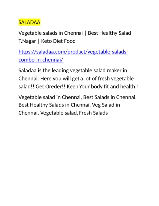 Vegetable salads in Chennai | Best Healthy Salad T.Nagar | Keto Diet Food