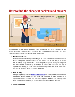 How to find the cheapest packers and movers