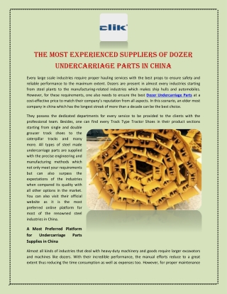 The Most Experienced Suppliers of Dozer Undercarriage Parts in China