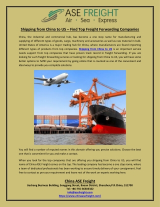 Shipping from China to US – Find Top Freight Forwarding Companies