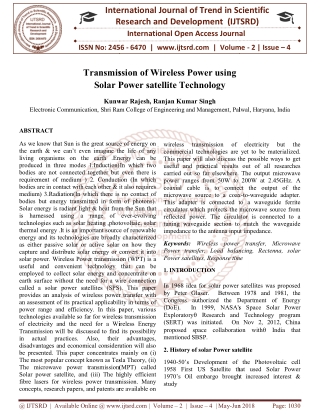 Transmission of Wireless Power using Solar Power satellite Technology
