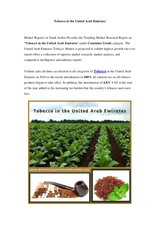United Arab Emirates Tobacco Market Opportunity and Forecast Till 2023