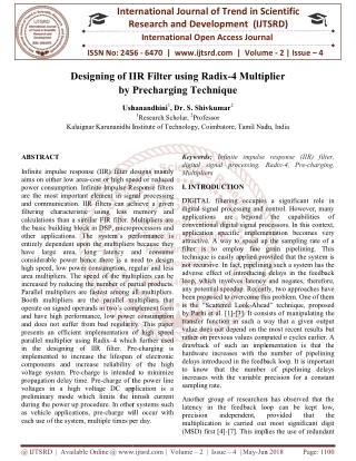 Designing of IIR Filter using Radix 4 Multiplier by Precharging Technique