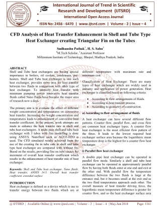 CFD Analysis of Heat Transfer Enhancement in Shell and Tube Type Heat Exchanger creating Triangular Fin on the Tubes