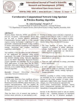 Corroborative Computational Network Using Specknet in Wireless Routing Algorithm