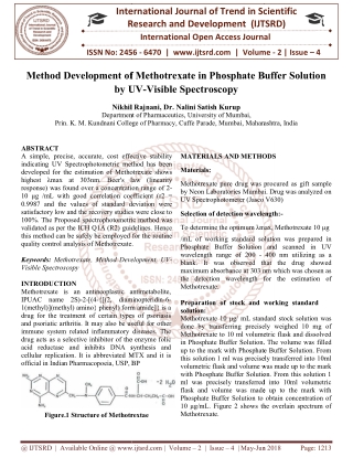 Method Development of Methotrexate in Phosphate Buffer Solution by UV Visible Spectroscopy