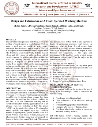 Design and Fabrication of A Foot Operated Washing Machine