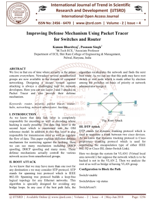 Improving Defense Mechanism Using Packet Tracer for Switches and Router