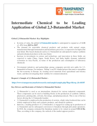 Intermediate Chemical to be Leading Application of Global 2,3-Butanediol Market