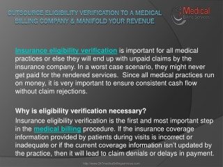 Outsource Eligibility Verification to a Medical Billing Company & Manifold your revenue