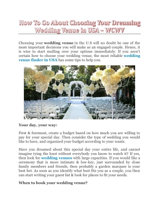 How To Go About Choosing Your Dreaming Wedding Venue in USA - WCWV