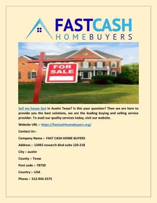 We Buy Houses Austin TX - Fastcashhomebuyers.org