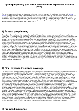 Tips on pre-planning your funeral service as well as final expenditure insurance policy