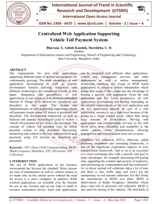 Centralized Web Application Supporting Vehicle Toll Payment System