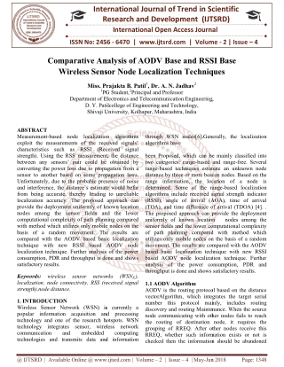 Comparative Analysis of AODV Base and RSSI Base Wireless Sensor Node Localization Techniques