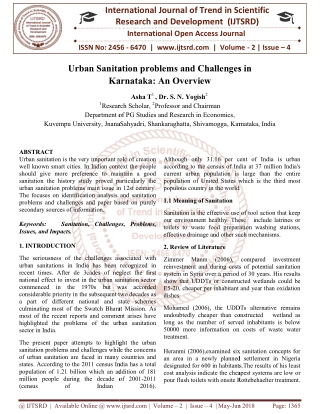 Urban Sanitation problems and Challenges in Karnataka An Overview