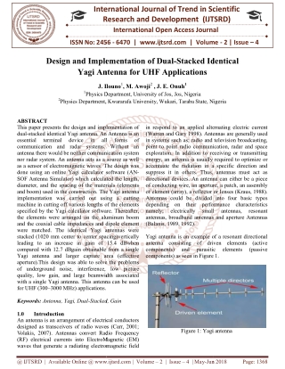 Design and Implementation of Dual Stacked Identical Yagi Antenna for UHF Applications