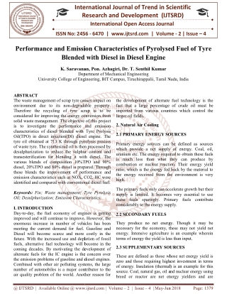 Performance and Emission Characteristics of Pyrolysed Fuel of Tyre Blended with Diesel in Diesel Engine