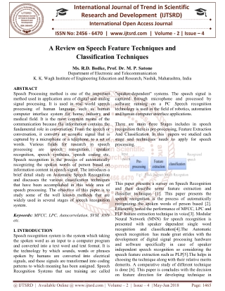 A Review on Speech Feature Techniques and Classification Techniques