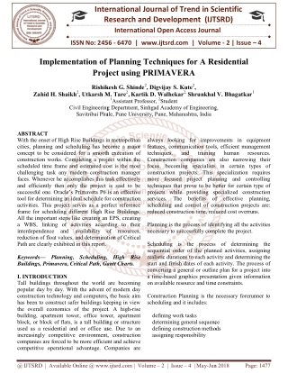 Implementation of Planning Techniques for A Residential Project using PRIMAVERA