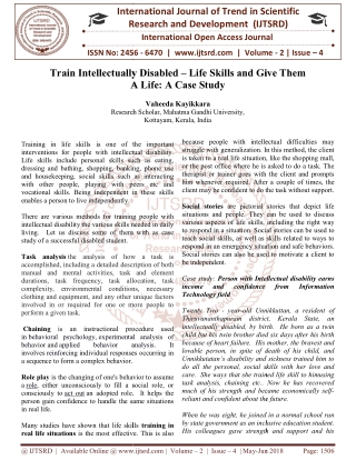 Train Intellectually Disabled - Life Skills and Give Them A Life A Case Study