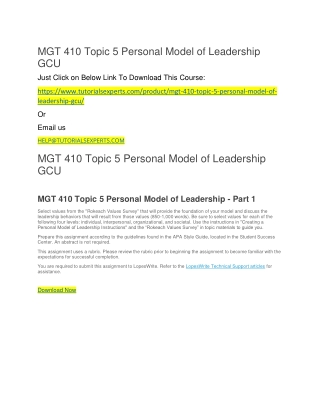 MGT 410 Topic 5 Personal Model of Leadership GCU