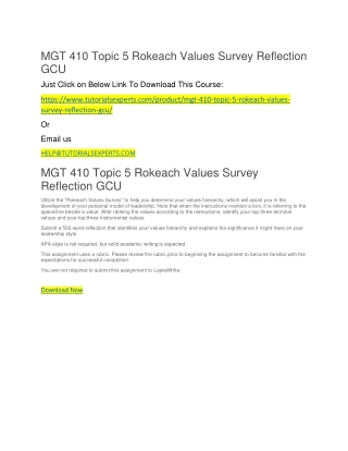 MGT 410 Topic 5 Rokeach Values Survey Reflection GCU