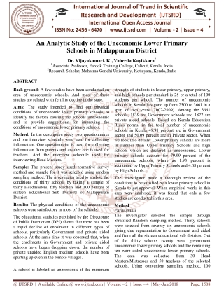 An Analytic Study of the Uneconomic Lower Primary Schools in Malappuram District