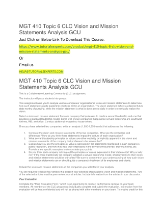 MGT 410 Topic 6 CLC Vision and Mission Statements Analysis GCU