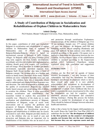 A Study of Contribution of Balgram in Socialization and Rehabilitations of Orphan Children in Maharashtra State
