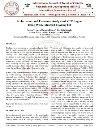 Performance and Emissions Analysis of VCR Engine Using Waste Mustard Cooking Oil