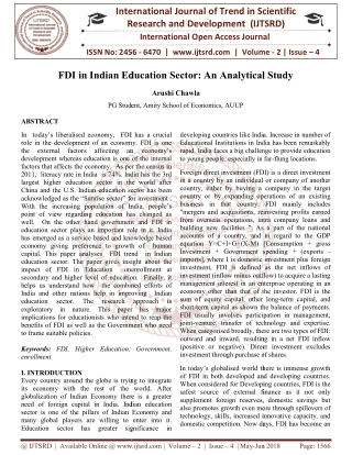 FDI in Indian Education Sector An Analytical Study