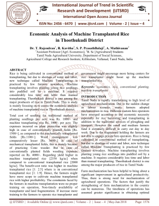Economic Analysis of Machine Transplanted Rice in Thoothukudi District